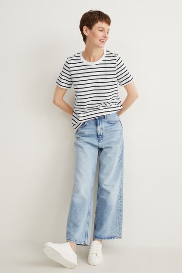 Donna - T-shirt basic - a righe - bianco crema