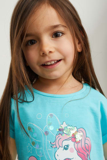 Toddler Girls - Eenhoorn - set - T-shirt en fietsbroek - 2-delig - turquoise