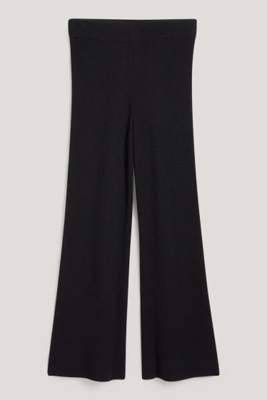 Women - Knitted trousers - mid-rise waist - palazzo - black