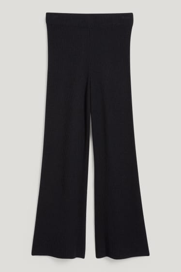 Women - Knitted trousers - mid-rise waist - palazzo - black