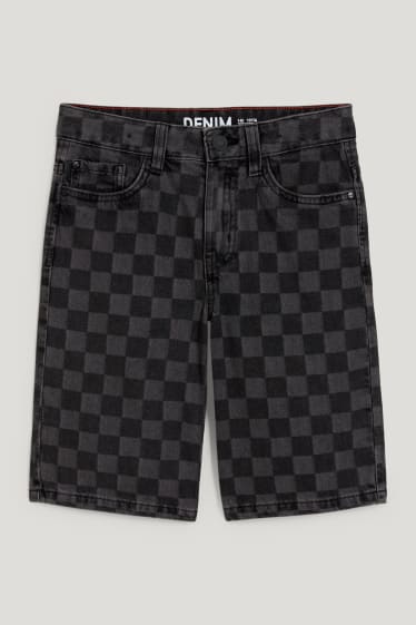 Kids Boys - Jeans-Shorts - kariert - jeans-dunkelgrau