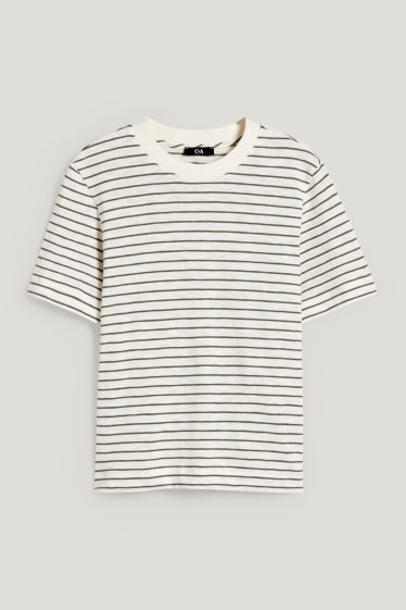 Kobiety - T-shirt - w paski - ciemnozielony / kremowobiały