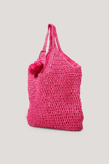 Dames - Shopper van stro - fuchsiarood