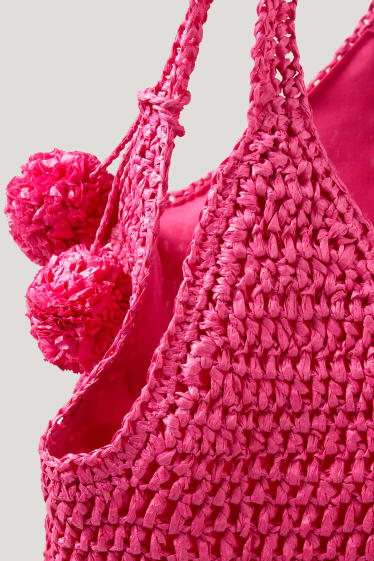 Dames - Shopper van stro - fuchsiarood