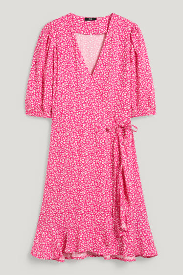 Femmes - Robe croisée - à fleurs - rose