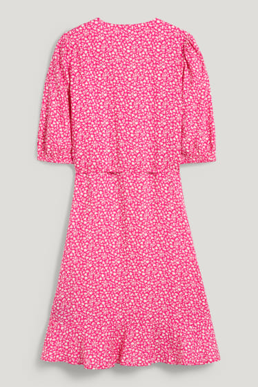 Femmes - Robe croisée - à fleurs - rose