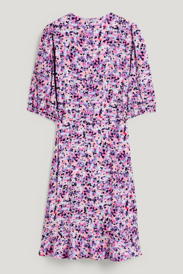 Femmes - Robe croisée - à fleurs - rose