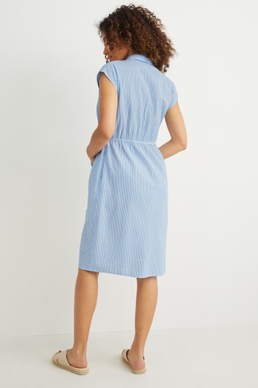 Femmes - Robe-chemisier d’allaitement avec nœud - à rayures - blanc / bleu clair