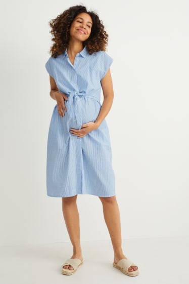 Femmes - Robe-chemisier d’allaitement avec nœud - à rayures - blanc / bleu clair