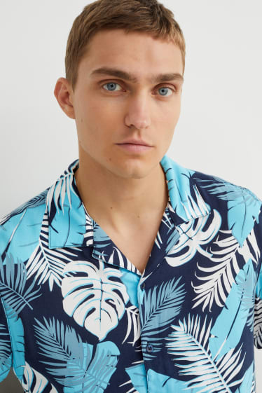 Pánské - Košile - slim fit - klopový límec - tmavomodrá