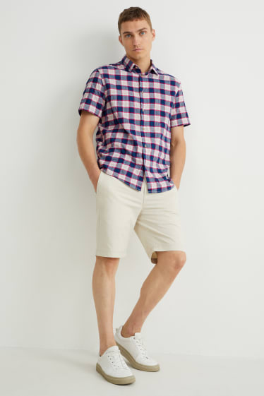 Pánské - Košile - regular fit - kent - kostkovaná - tmavomodrá