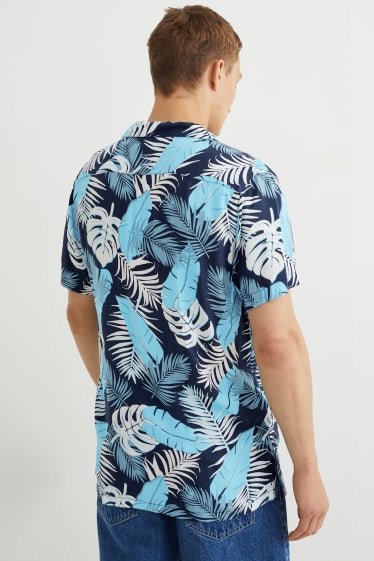 Pánské - Košile - slim fit - klopový límec - tmavomodrá