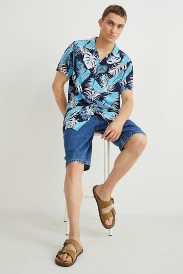 Pánské - Košile - slim fit - klopový límec - tmavomodrá