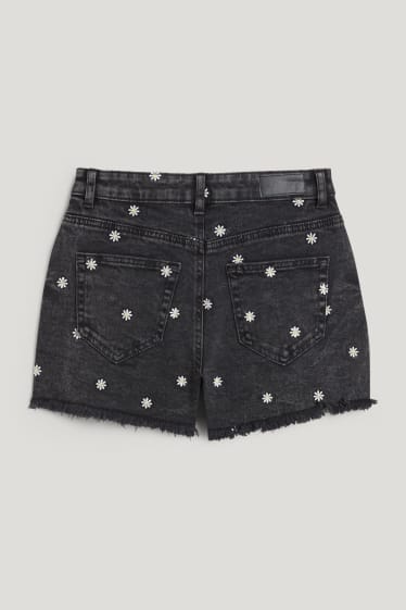 Clockhouse Girls - CLOCKHOUSE - Jeans-Shorts - High Waist - geblümt - jeans-dunkelgrau