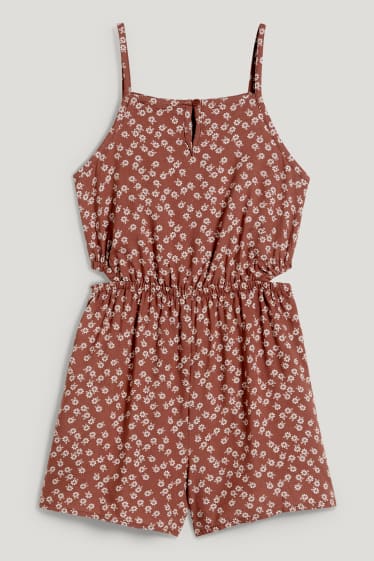 Filles - Combinaison - à fleurs - marron