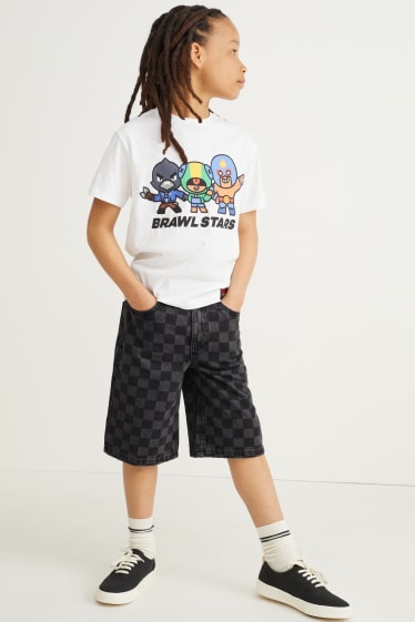 Kids Boys - Jeans-Shorts - kariert - jeans-dunkelgrau
