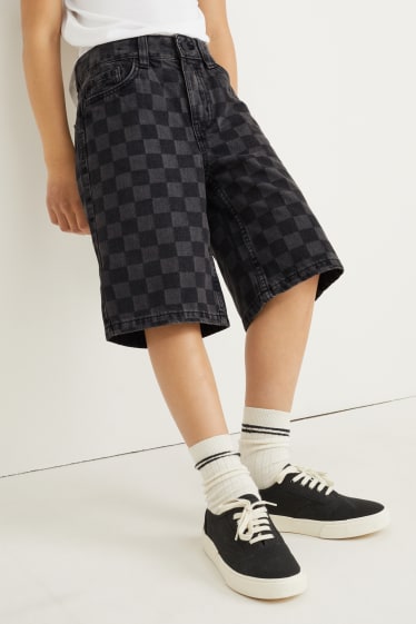 Kids Boys - Jeans-Shorts - kariert - jeans-dunkelgrau