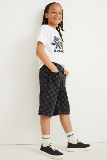 Kids Boys - Jeans-Shorts - kariert - jeans-dunkelgrau