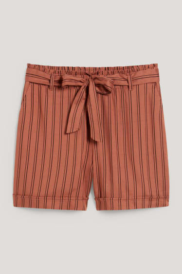 Damen - Shorts - Mid Waist - gestreift - braun