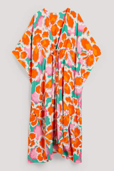 Mujer - Quimono - de flores - naranja