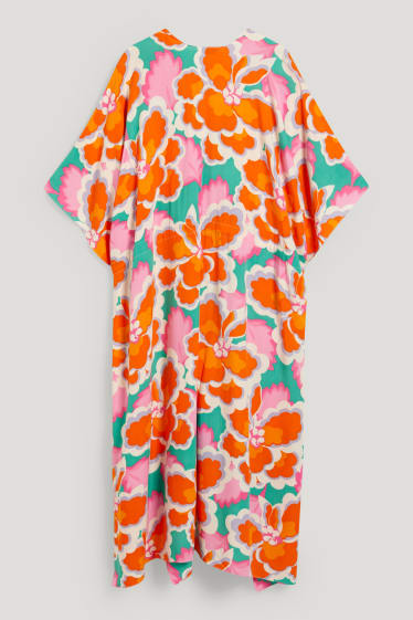 Mujer - Quimono - de flores - naranja