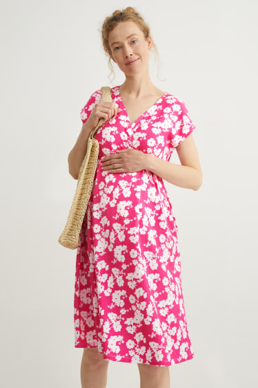 Mujer - Vestido cruzado de lactancia - de flores - fucsia