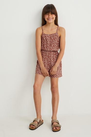 Filles - Combinaison - à fleurs - marron