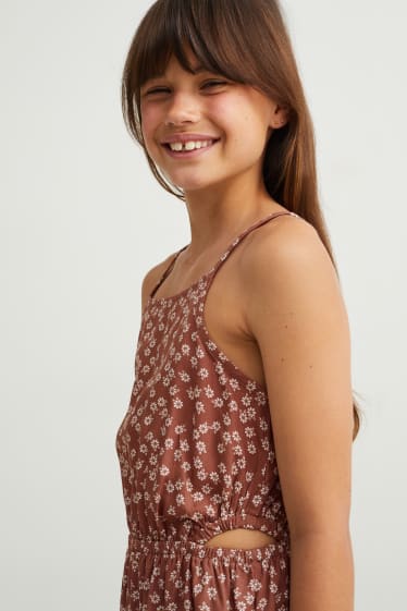 Filles - Combinaison - à fleurs - marron