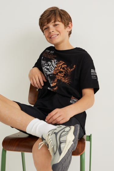 Reverskraag - T-shirt - zwart