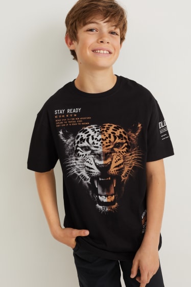 Reverskraag - T-shirt - zwart