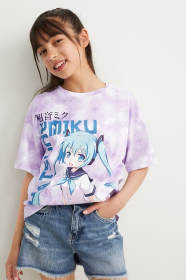 Kids Girls - Hatsune Miku - short sleeve T-shirt - patterned - light violet