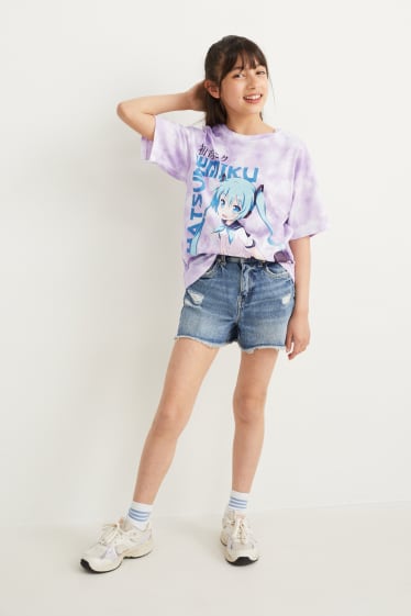 Kids Girls - Hatsune Miku - short sleeve T-shirt - patterned - light violet