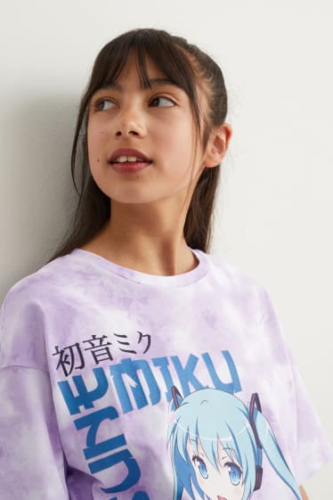 Kids Girls - Hatsune Miku - short sleeve T-shirt - patterned - light violet