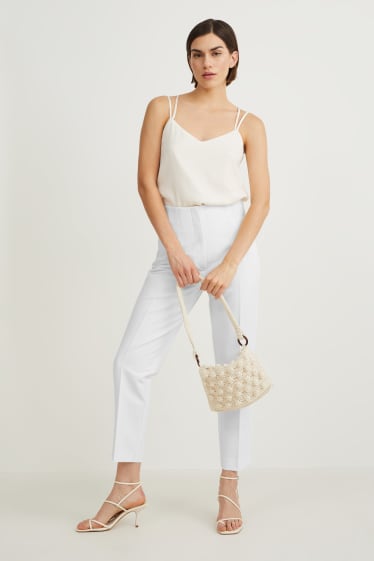 Dámské - Plátěné kalhoty - high waist - regular fit - bílá