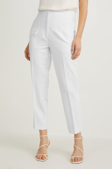 Dámské - Plátěné kalhoty - high waist - regular fit - bílá