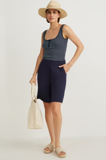 Donna - Top basic - a righe - blu scuro
