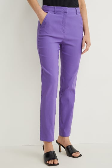 Dámské - Plátěné kalhoty - mid waist - slim fit - fialová