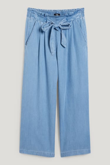 Donna - Pantaloni di stoffa - vita alta - gamba larga - jeans azzurro