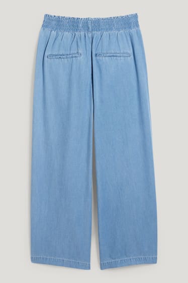 Donna - Pantaloni di stoffa - vita alta - gamba larga - jeans azzurro