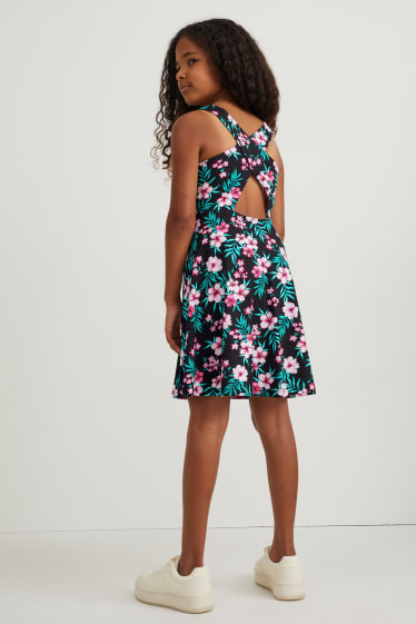Filles - Robe - à fleurs - noir