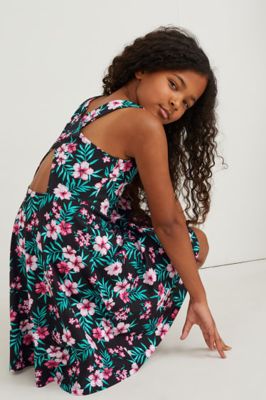 Filles - Robe - à fleurs - noir