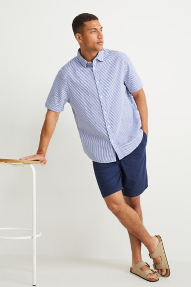 Hommes - Chemise - regular fit - col kent - à rayures - bleu / blanc