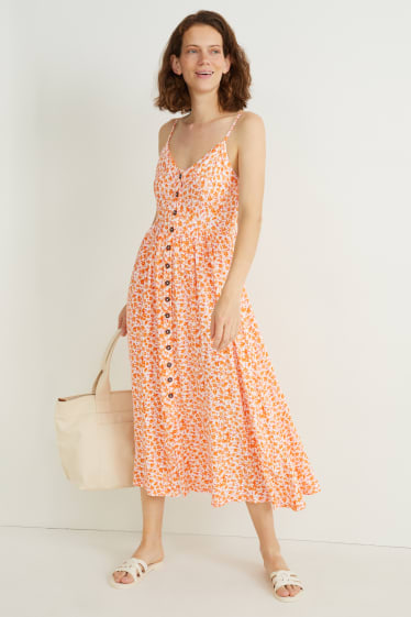 Femmes - Robe fit & flare - à fleurs - orange