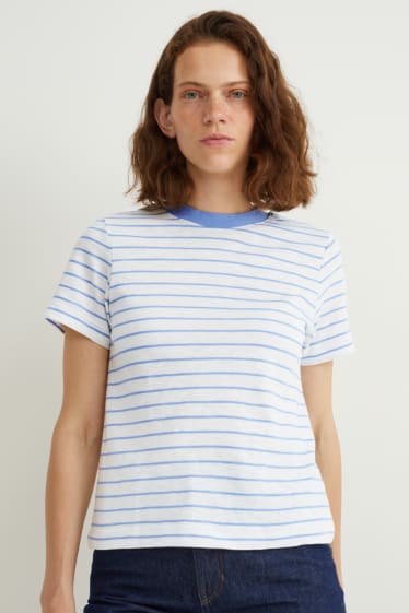 Kobiety - T-shirt - w paski - jasnoniebieski