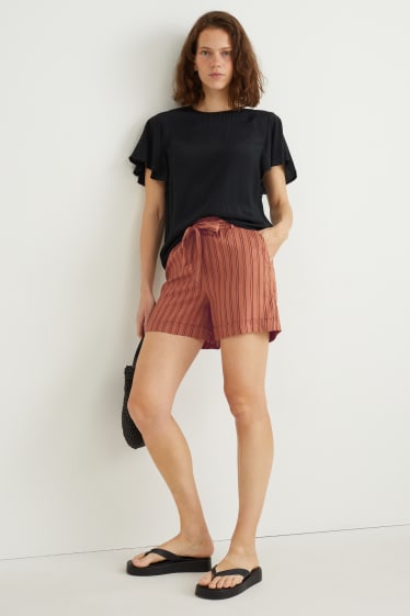 Mujer - Shorts - mid waist - de rayas - marrón