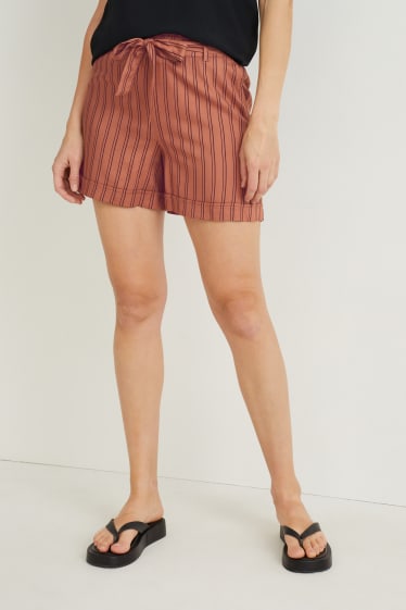 Damen - Shorts - Mid Waist - gestreift - braun