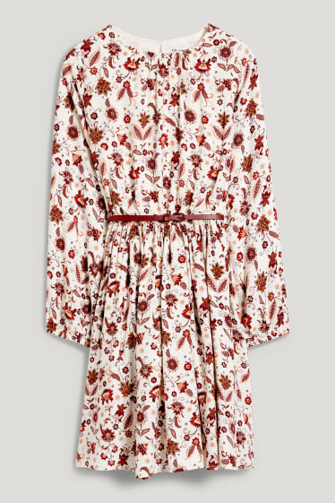 Kids Girls - Kleid mit Gürtel - gemustert - cremeweiß