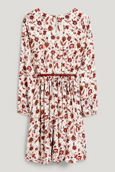 Kids Girls - Kleid mit Gürtel - gemustert - cremeweiß