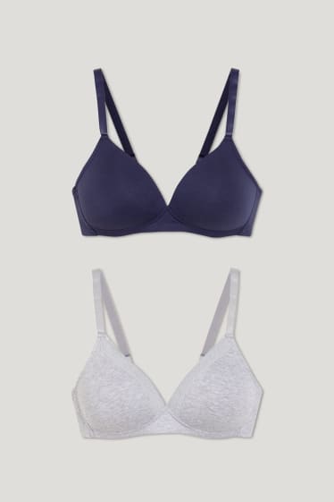 Femmes - Lot de 2 - soutien-gorge sans armatures - ampliforme - gris clair chiné