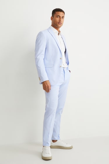 Pánské - Oblekové kalhoty - slim fit - pruhované - světle modrá